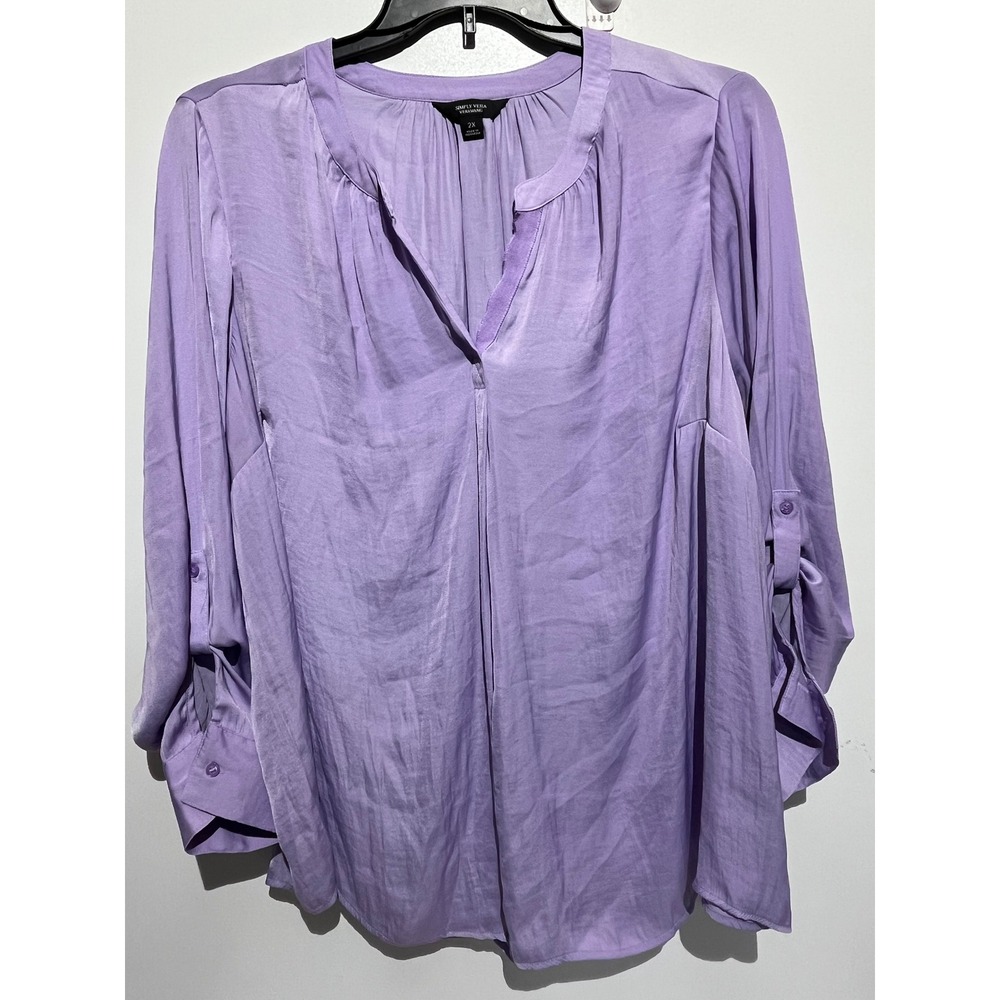 Simply Vera Vera Wang Lavender Purple Satin Roll Tab Sleeve Blouse Plus Size 2X